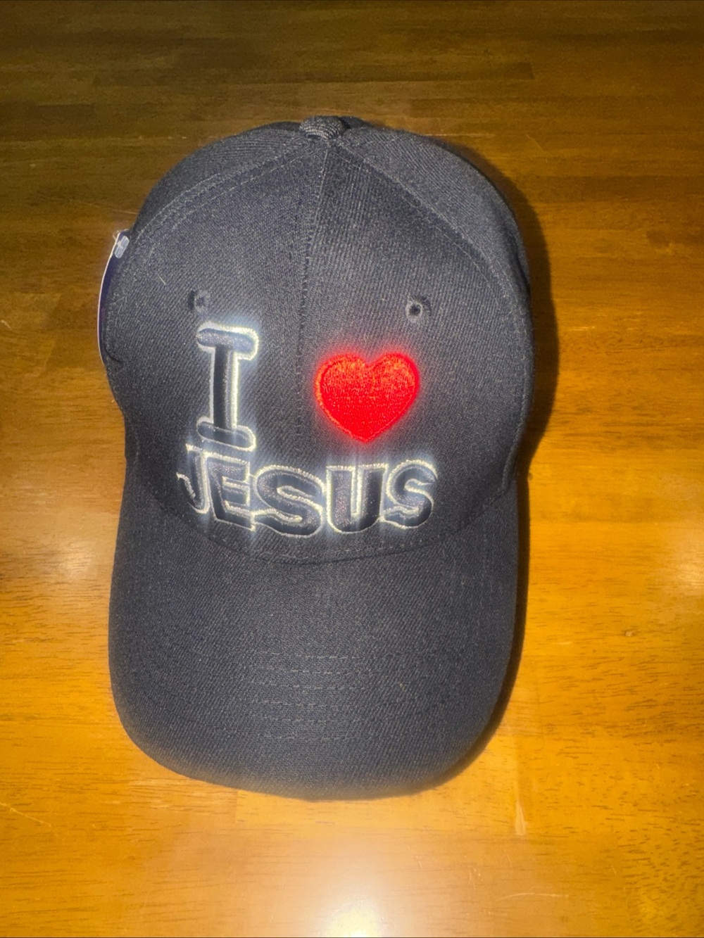 I Love Jesus Adjustable Hat Cap Black Embroidered Wool New With Tags